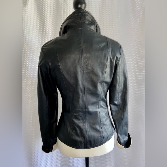 Women’s Leather Factory Firenze beige and black Italian Leather Jacket Sz small - Picture 14 of 15